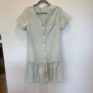 Light Sage Button-Front Mini Dress with Pocket